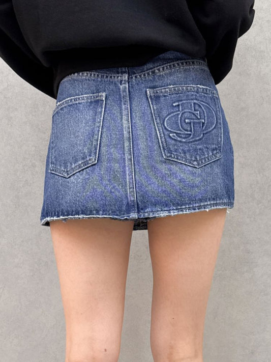 GYDA ハイウエストGD embossダメージスカートライクデニムショートパンツ