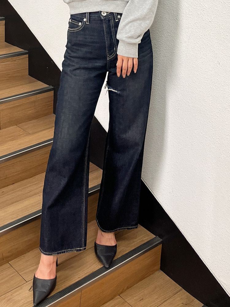 GYDA ハイウエストSymmetryGYDA INNER RIPPEDワイドデニムパンツ