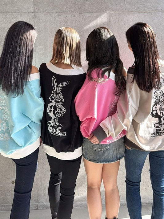 GYDA BICOLOR POSH BUNNY Vネックスウェットトップス
