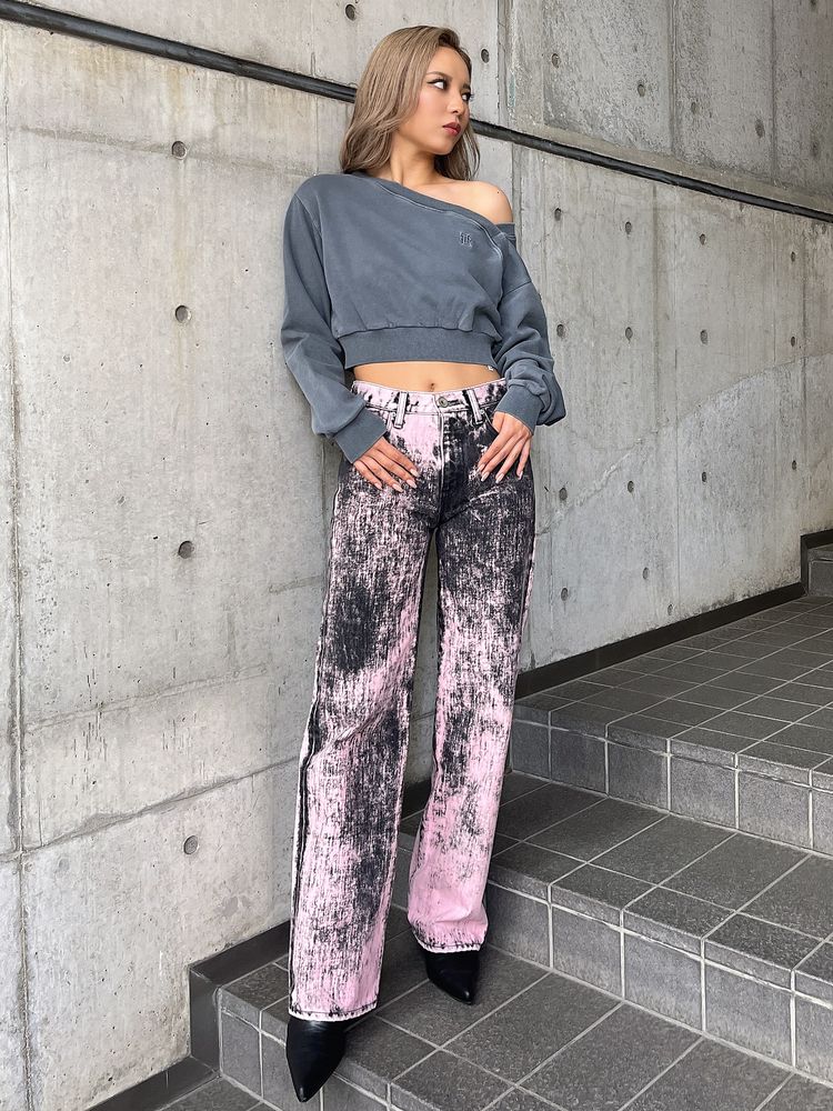 GYDA ハイウエスト Tie Dyeワイドデニムパンツ