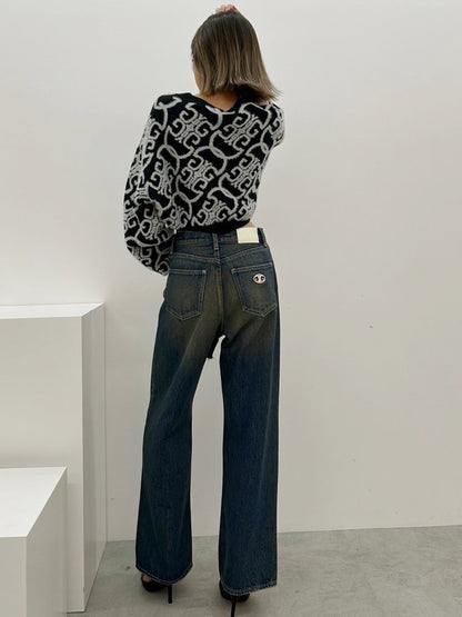 GYDA ハイウエストSymmetryGYDA INNER RIPPEDワイドデニムパンツ