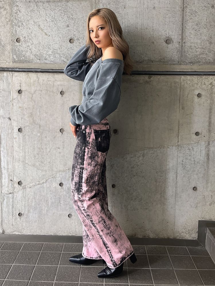 GYDA ハイウエスト Tie Dyeワイドデニムパンツ