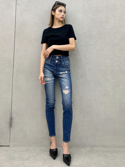 GYDA Wウエストダメージスキニーデニムパンツ