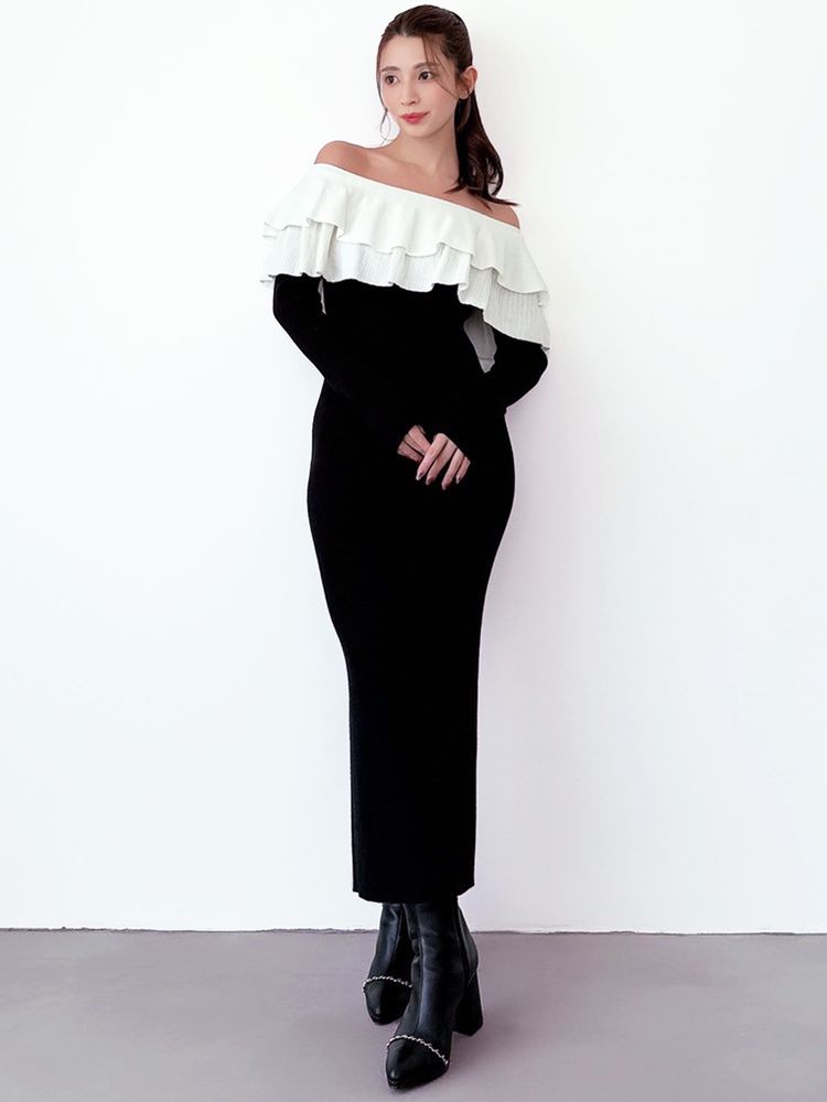 RESEXXY フリルタイトニットワンピース