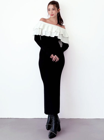 RESEXXY フリルタイトニットワンピース