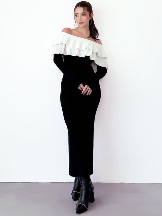 RESEXXY フリルタイトニットワンピース