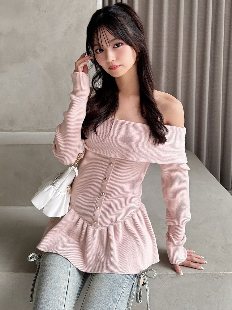 RESEXXY オフショルペプラムニットトップス