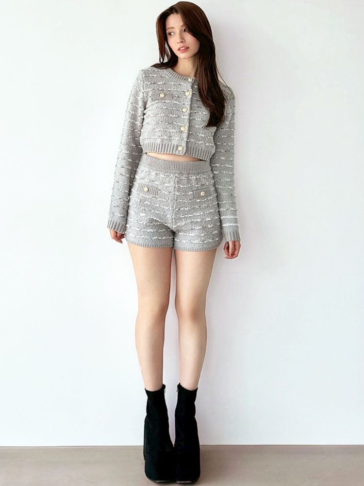 REZEXXY ツイードボーダーニットカーディガン