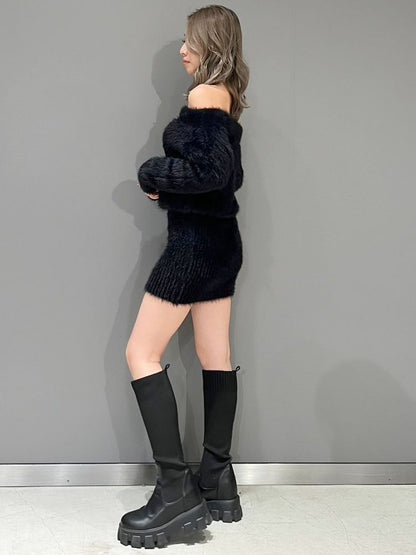 GYDA オフショルデザインシャギーニットワンピース