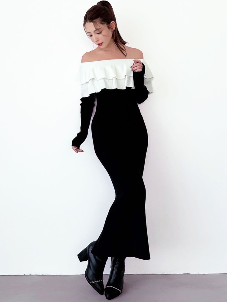 RESEXXY フリルタイトニットワンピース