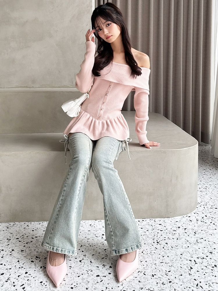 RESEXXY オフショルペプラムニットトップス