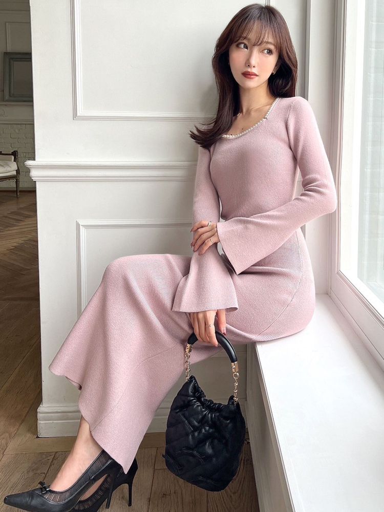 RESEXXY デコルテパールニットワンピース