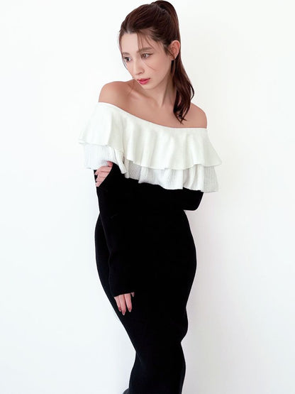 RESEXXY フリルタイトニットワンピース