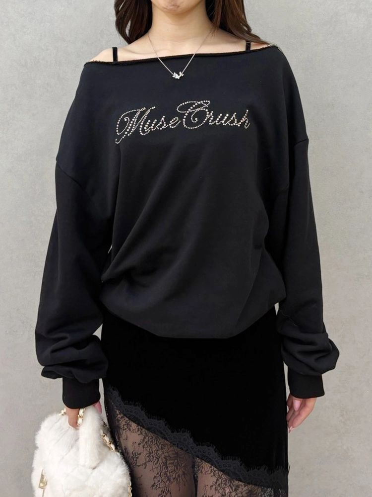 EVRIS ラインストーンワンショルスウェット