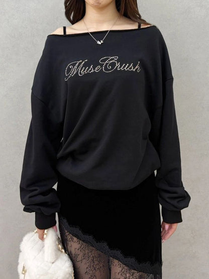 EVRIS ラインストーンワンショルスウェット