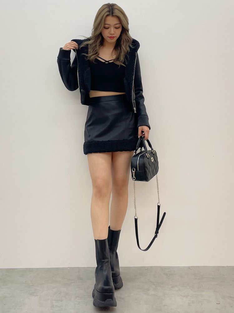 GYDA フェイクレザーボアスカートライクショートパンツ ※セットアップあり