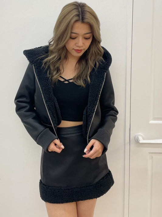 GYDA フェイクレザーボアスカートライクショートパンツ ※セットアップあり