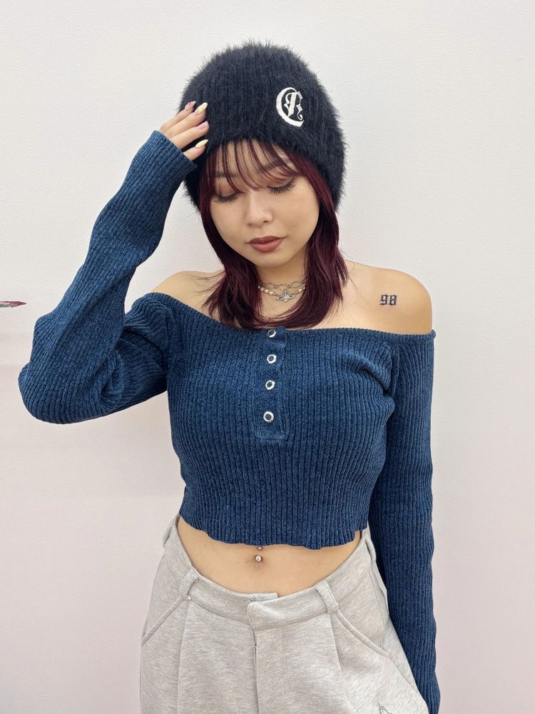 EVRIS ワンポイントシャギーニットキャップ