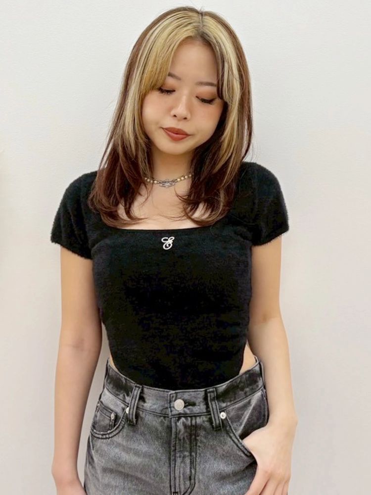 EVRIS Eモチーフミニシャギーニットボディースーツ