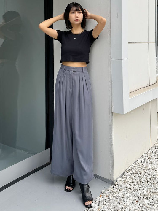 MURUA ラメピンストライプタックワイドパンツ