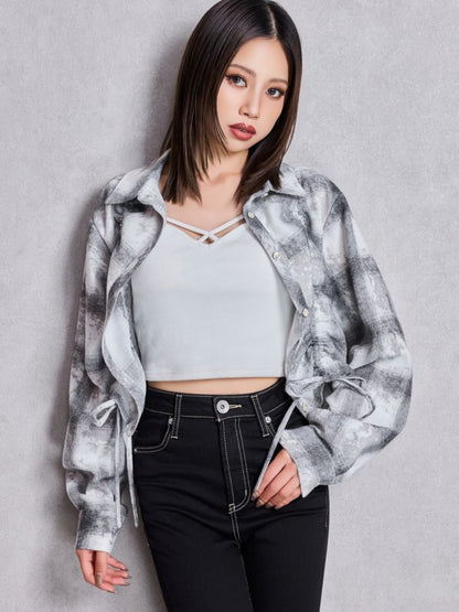 GYDA ドロストショートGRUNGEチェックシャツ