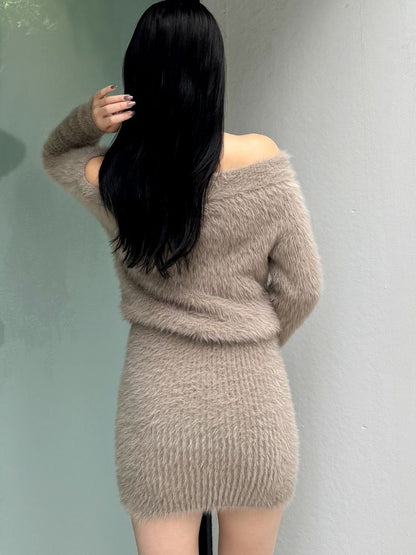 GYDA オフショルデザインシャギーニットワンピース