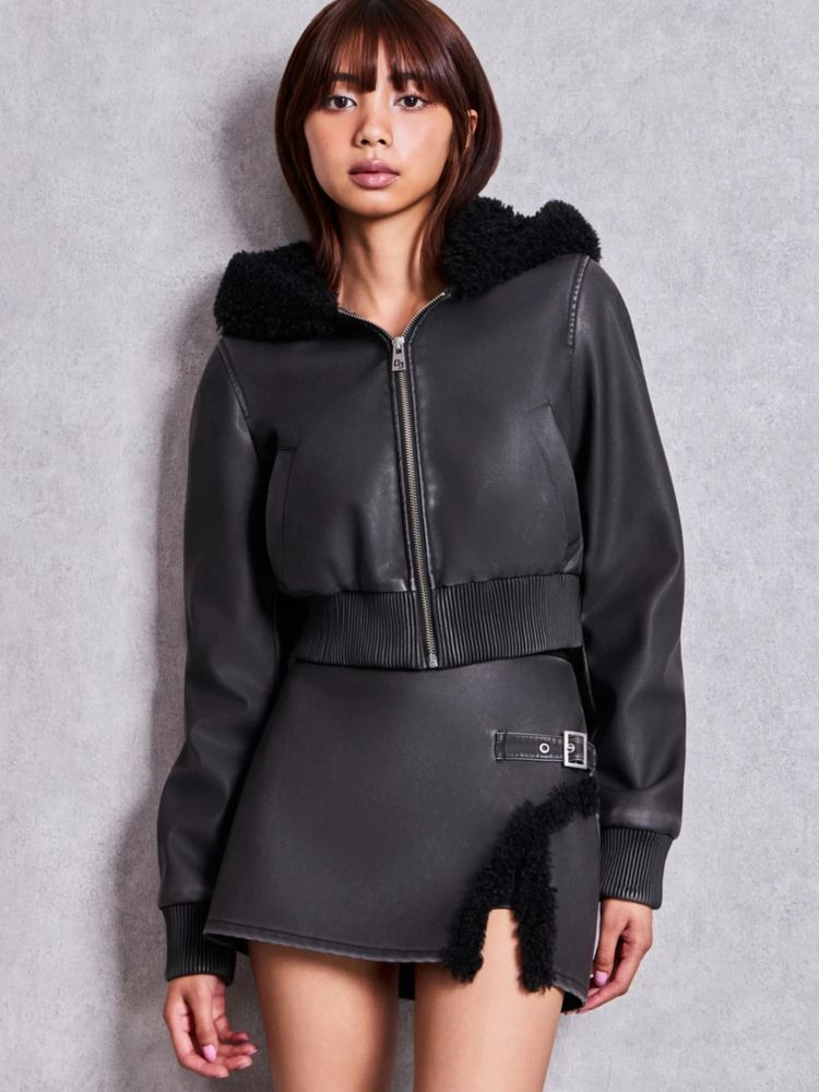 GYDA vintage faux フェイクレザーボアショートブルゾン