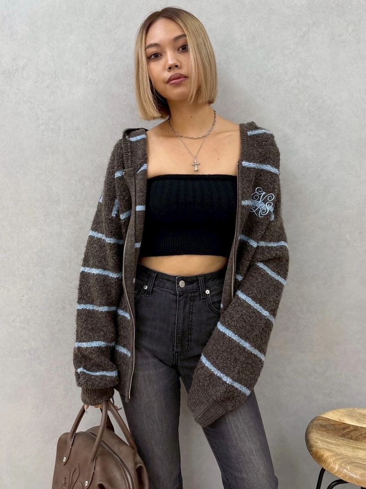 EVRIS オーバーサイズフードニットトップス