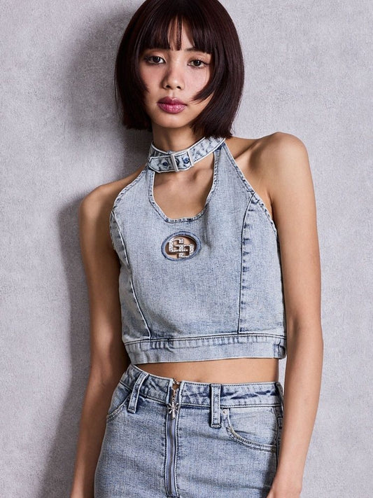 GYDA GG bijou チョーカーデニムショートTOPS