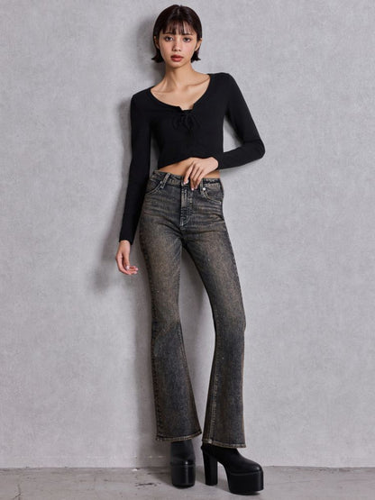 GYDA ハイウエストbijou フレアデニムパンツ