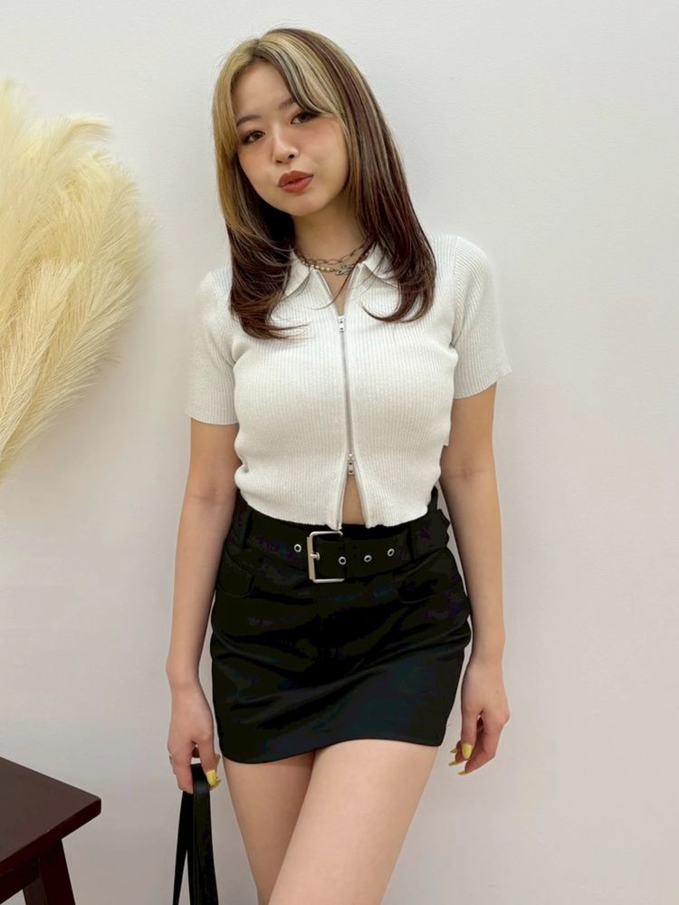 EVRIS ラメZIPバックリボンニットトップス