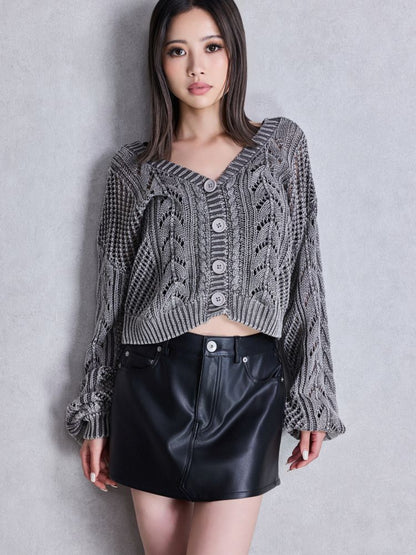 GYDA ハイウエストフェイクレザースカートライクショートパンツ