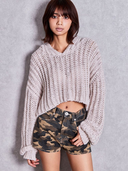 GYDA HANDニットライクショートHOODIE