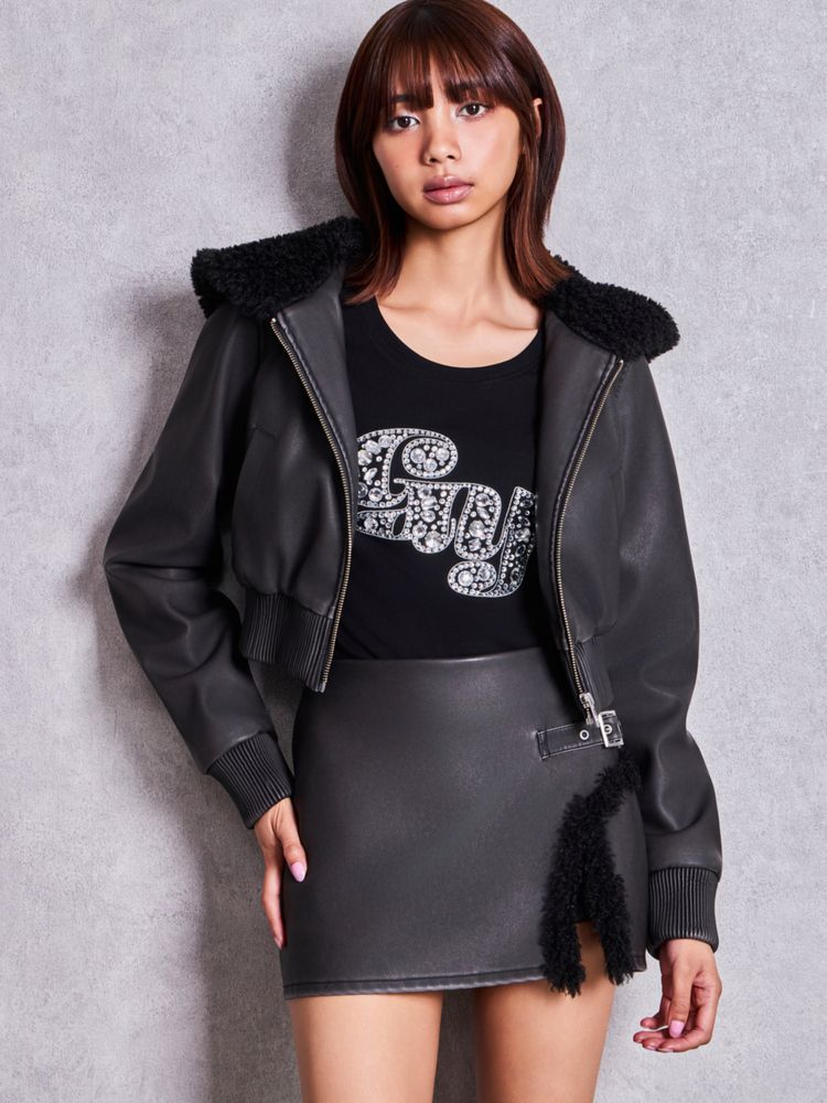 GYDA vintage faux フェイクレザーボアショートブルゾン