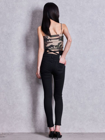GYDA ハイウエストバッククロスダメージスキニーデニムパンツ