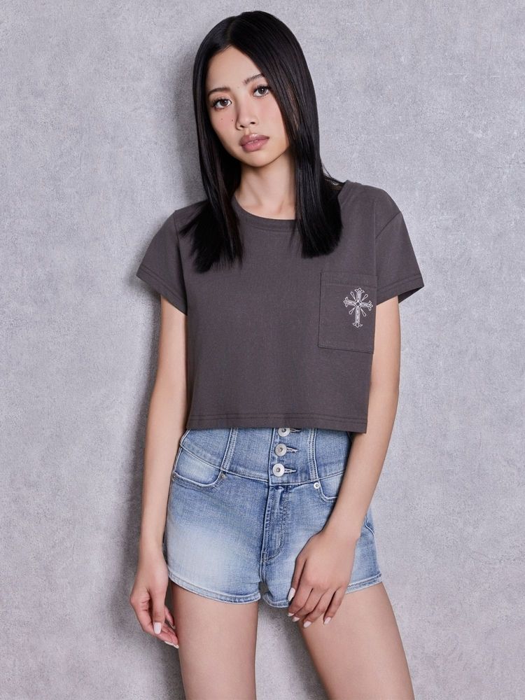 GYDA ハイウエストボタンBACKカーブクロスGYDA chain デニムショートパンツ