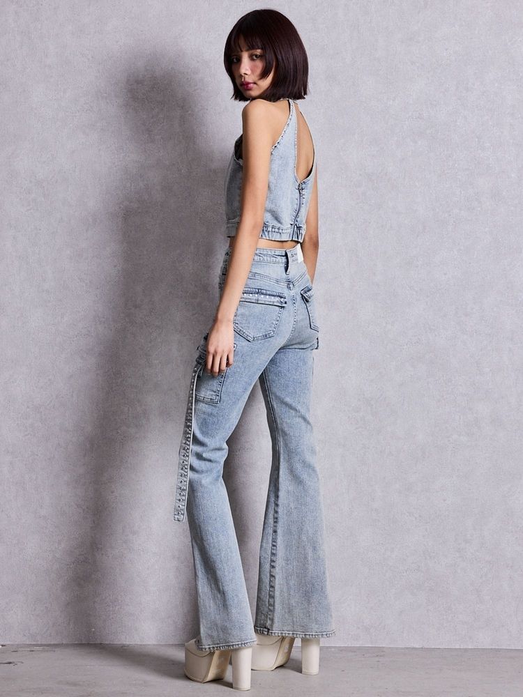 GYDA ハイウエストeacred edge cross ZIPデザインフレアパンツ