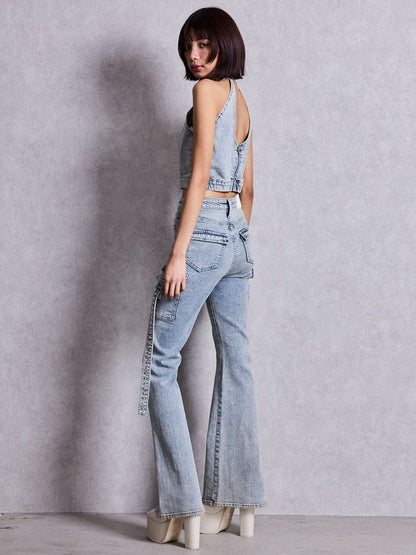 GYDA ハイウエストeacred edge cross ZIPデザインフレアパンツ