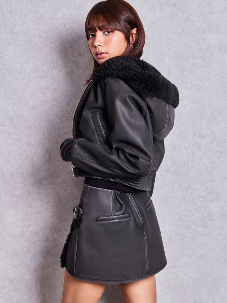 GYDA vintage faux フェイクレザーボアショートブルゾン