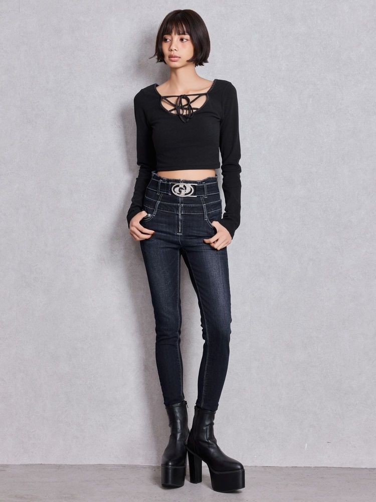 GYDA 2WAY レースアップラメテレコトップス