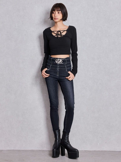 GYDA 2WAY レースアップラメテレコトップス