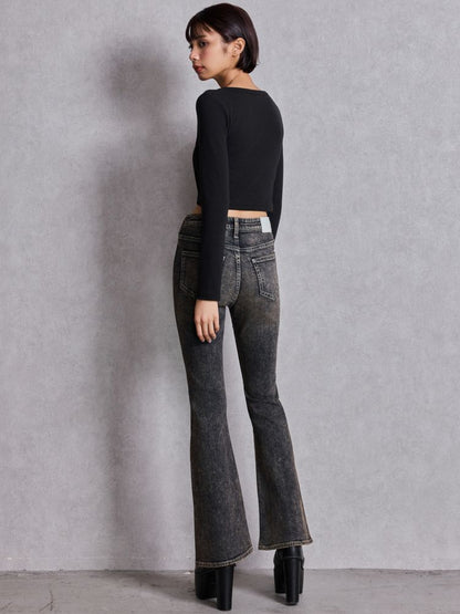 GYDA ハイウエストbijou フレアデニムパンツ