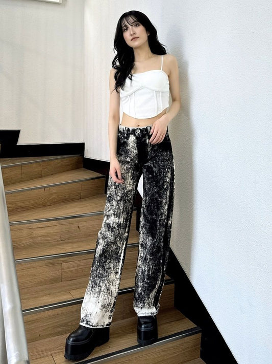 GYDA ハイウエスト Tie Dyeワイドデニムパンツ