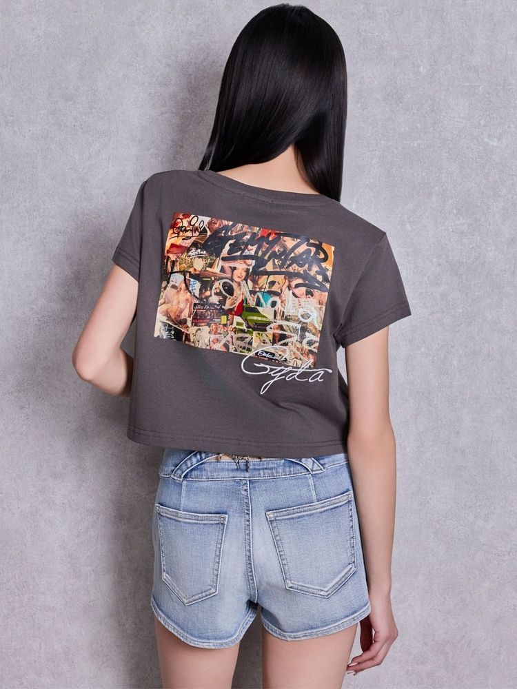 GYDA ハイウエストボタンBACKカーブクロスGYDA chain デニムショートパンツ