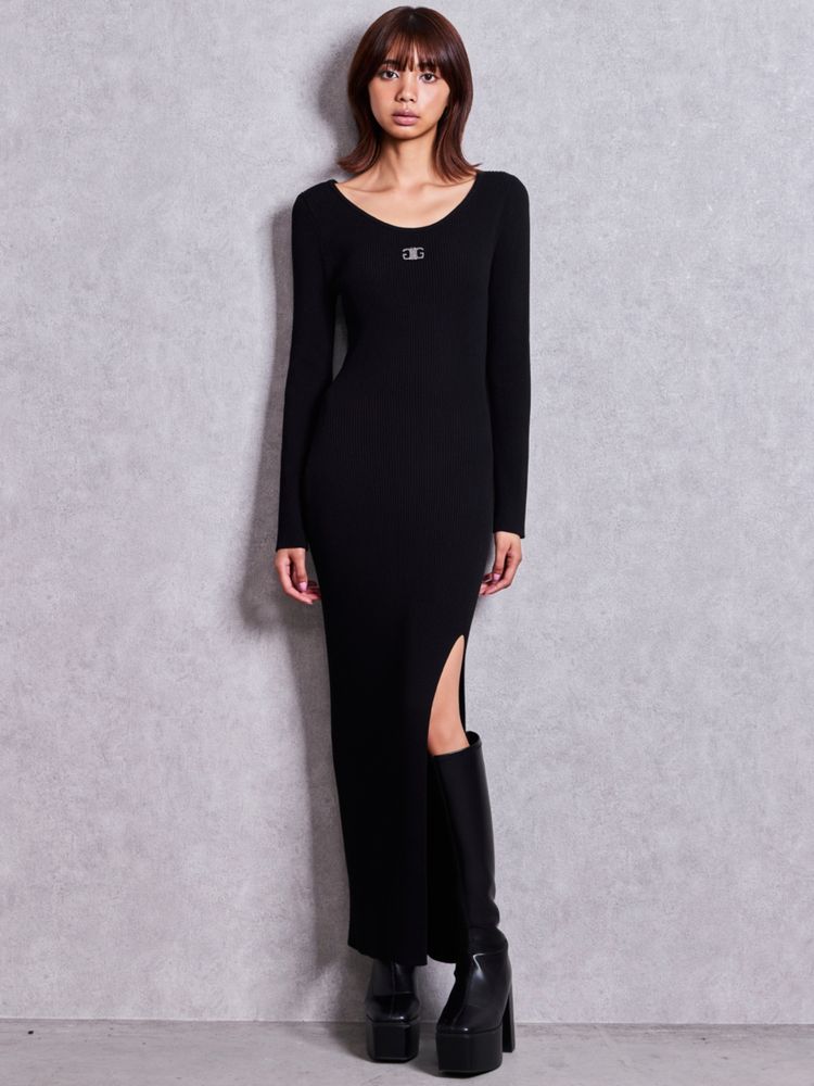 GYDA Symmetry GYDA プレート long sleeve ニットロングワンピース