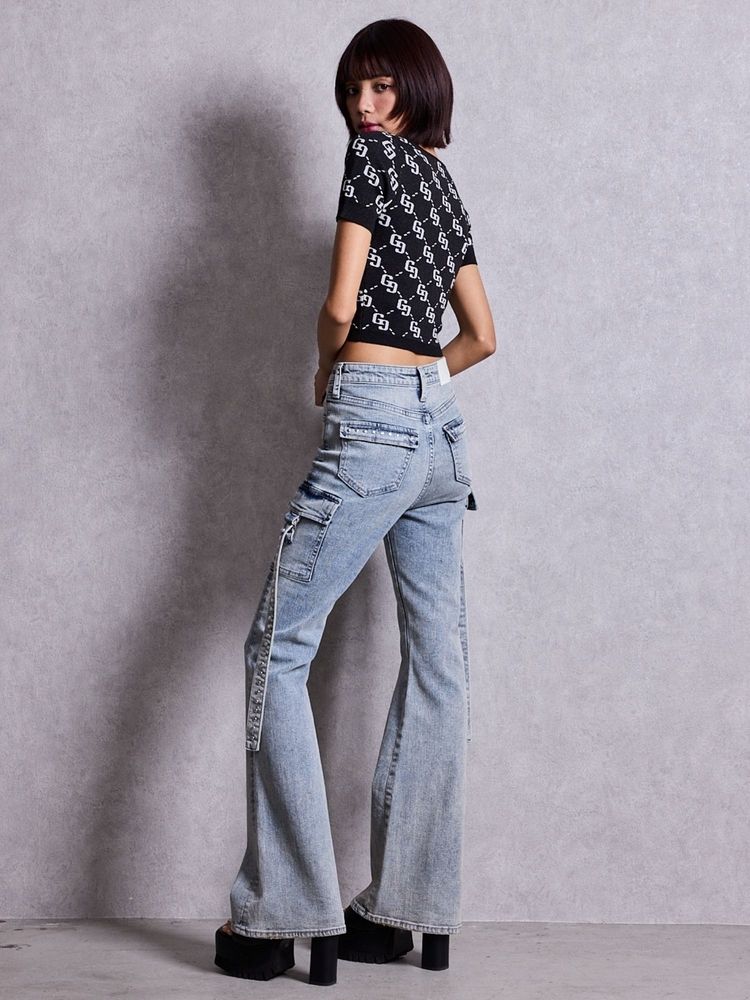 GYDA ハイウエストeacred edge cross ZIPデザインフレアパンツ