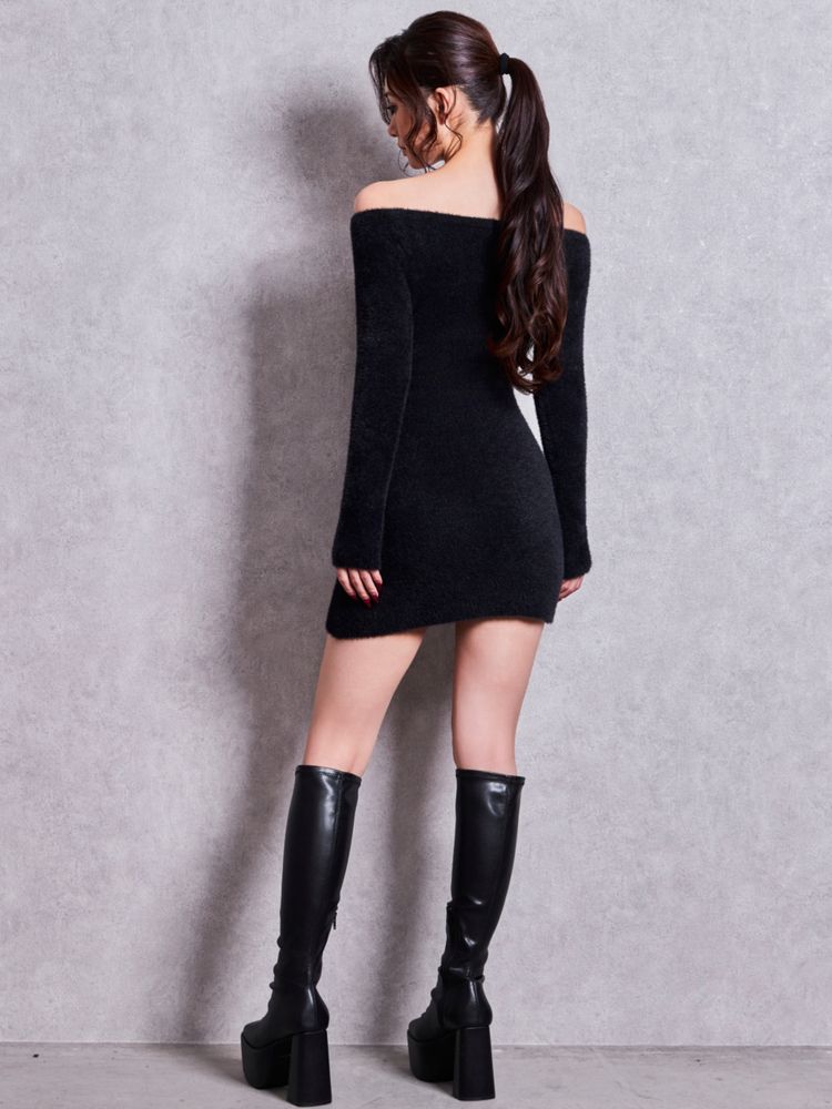 GYDA Symmtey GYDA bijouオフショルミニシャギーワンピース