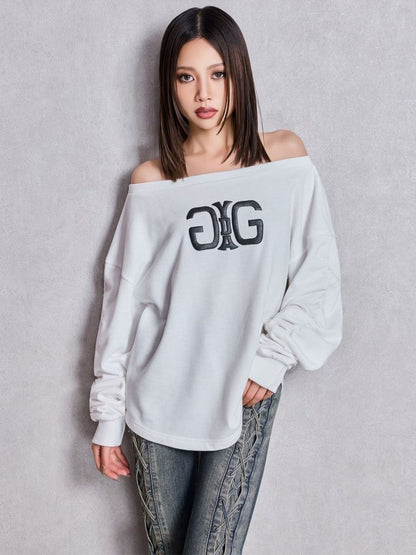 GYDA アームギャザー Symmetry GYDA オフショルスウェットトップス