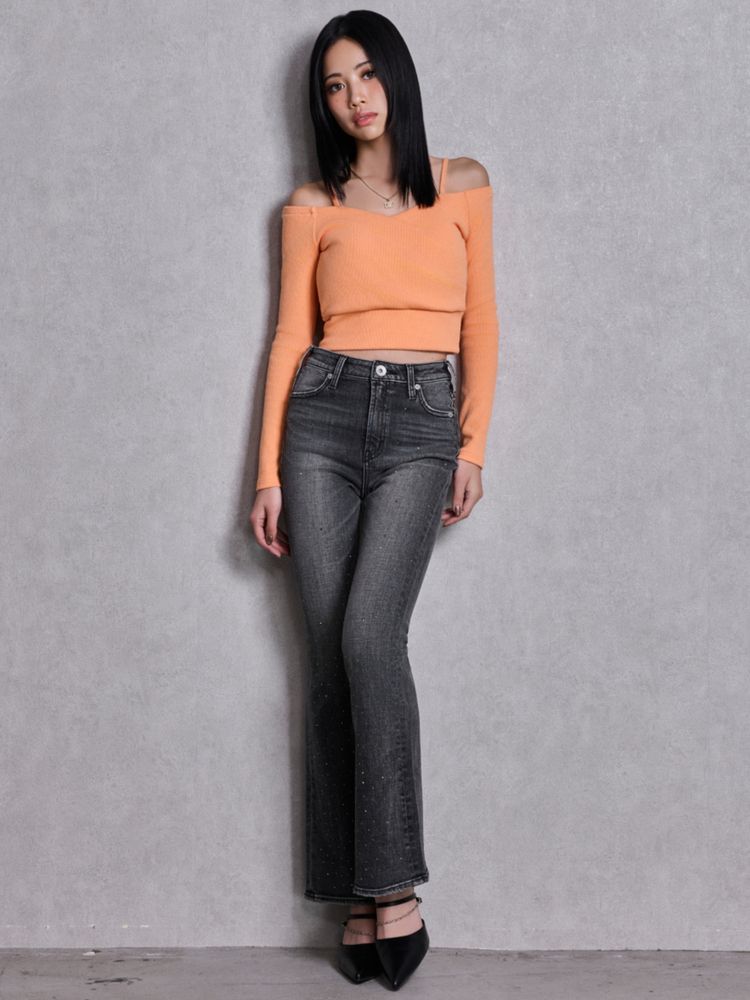 GYDA ハイウエストbijou フレアデニムパンツ