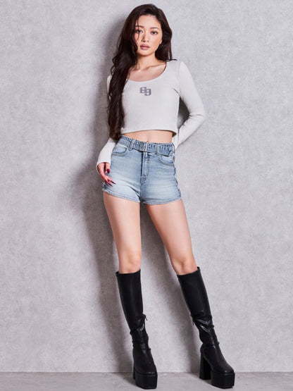 GYDA GGロゴラインストーンラメテレコ long sleeve トップス